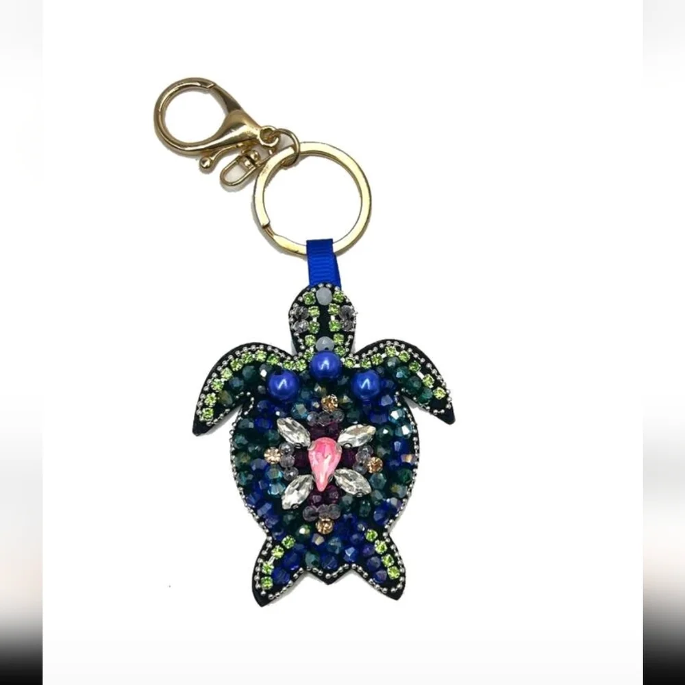 Turtle Leather/ Bead Bag Charm/ Keychain New
